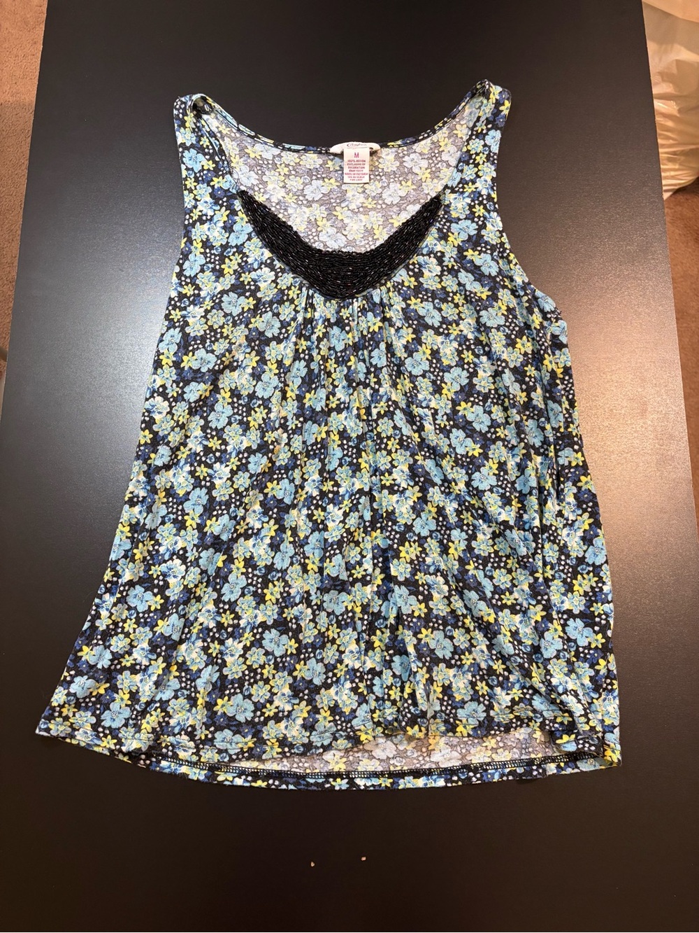 Vintage Y2K Candie’s Floral Beaded Tank Top M Blue Black